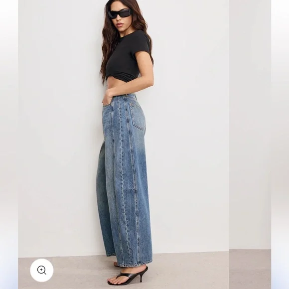 $179 Good American Good Extreme Barrel Relaxed Jeans NWT - Picture 7 of 12